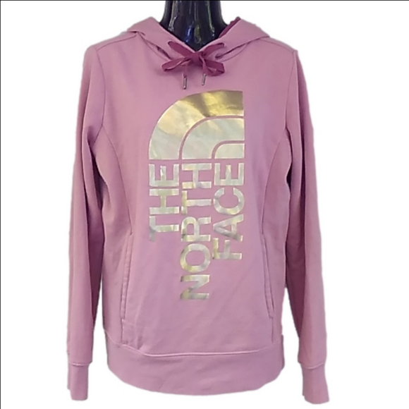 The North Face Tops - The North Face Half Dome Fleece Pullover Hoodie Dusty Rose w Large Gold Logo